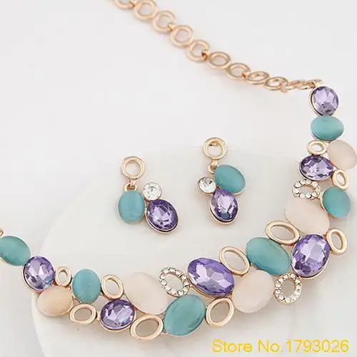 Женская Мода Элегантный Многоцветный Кристалл Опал Ожерелье Уха Шпильки Модные