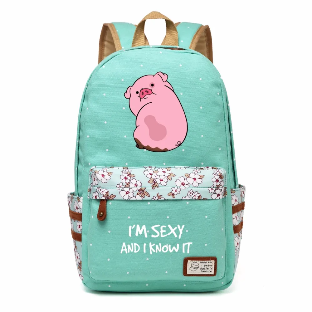 WISHOT Gravity falks Waddles Холщовая Сумка с цветочным узором и волнистыми точками рюкзак для девочек женские школьные сумки Дорожная сумка через плечо