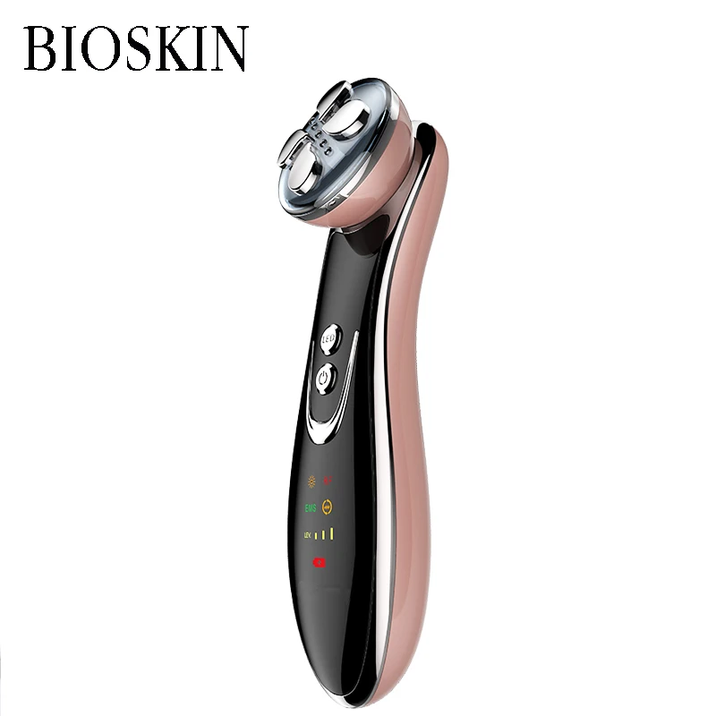 BIOSKIN RF светодиодный аппарат для красоты с электропорацией фотонный светильник для терапии против морщин устройство для ухода за кожей лица с зарядкой от usb - Цвет: Rose Gold