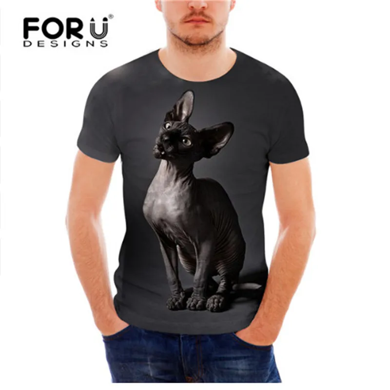 FORUDESIGNS/забавные летние для мужчин футболка 3D Кот Сфинкс печати короткий рукав Футболка для женщин Slim Fit Одежда животных - Цвет: H9265CF