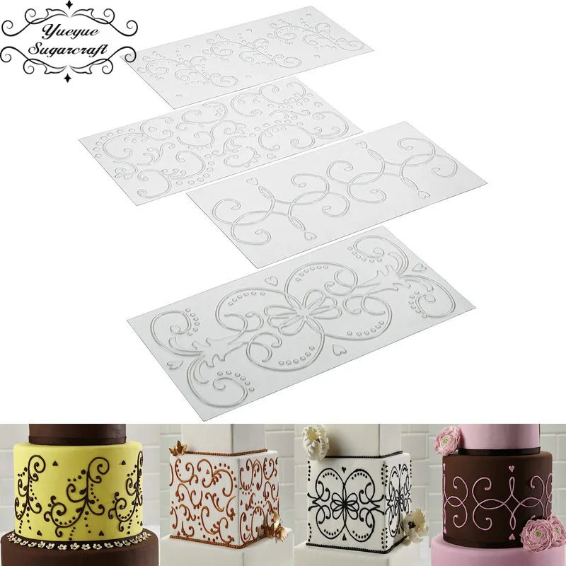 Yueyue Sugarcraft 4 pc прозрачный текстурный коврик для украшения тортов | Дом и сад