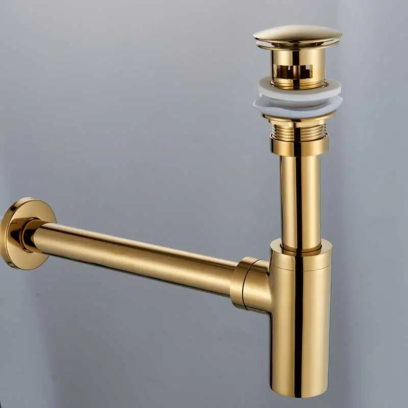 Golden Siphon Drain Atique Бронзовый Круглый сифон бутылка ловушка черный P-TRAP ванная комната туалетный труба РАКОВИНЫ отходов Латунь Всплывающие Слив с переливом - Цвет: Golden Siphon Drain