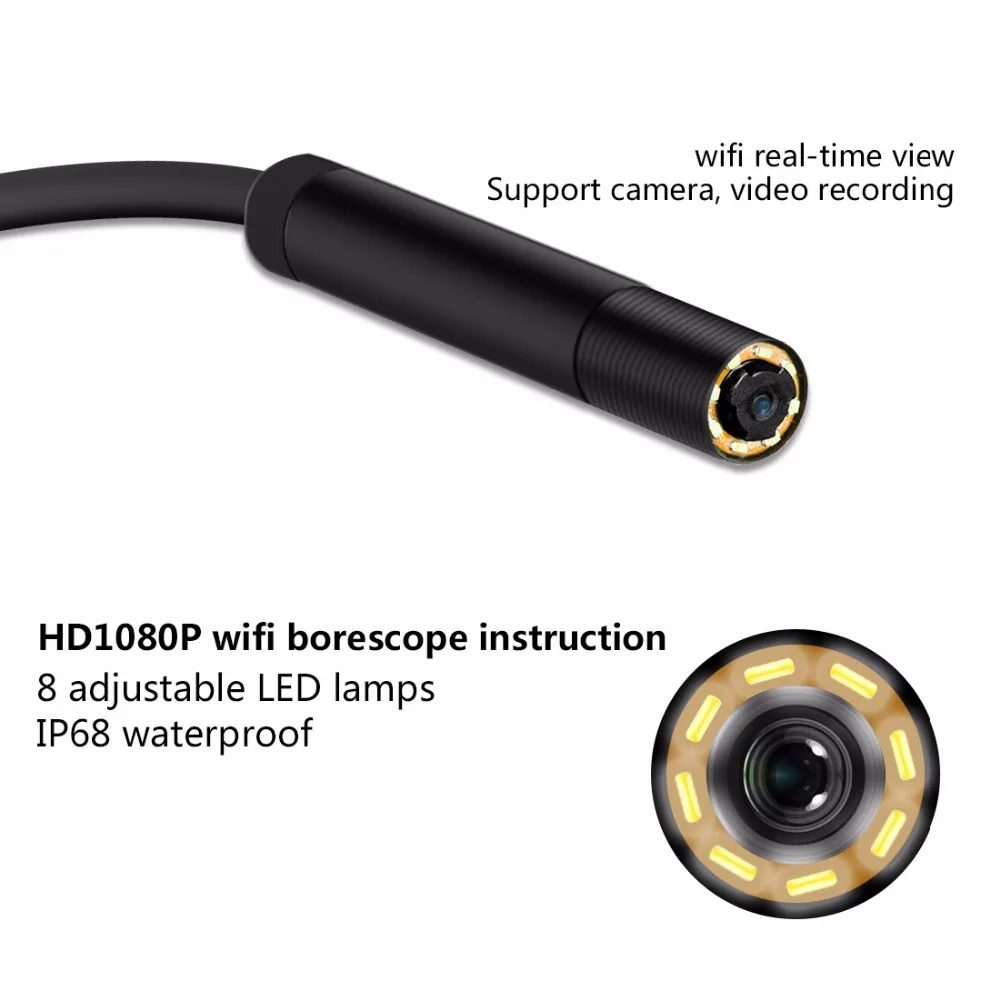 HD1080P беспроводной Эндоскоп 1000 мАч Wifi USB бороскоп IP68 Водонепроницаемая камера для осмотра полужесткая камера-змея