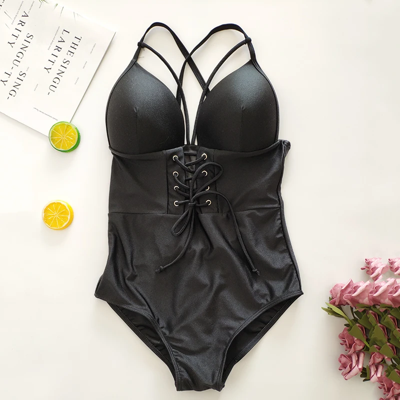 Пикантный красный слитный купальник на шнуровке 2019 женская одежда для плавания