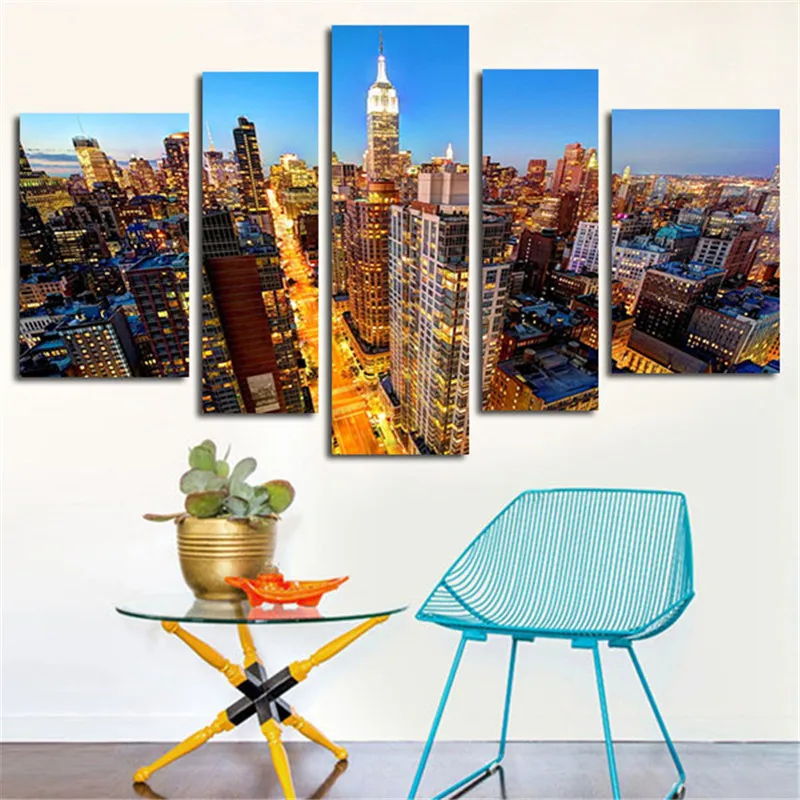 

New Arrived 5 Planes Wall Canvas Modular Painting New York City View Modern HD Art Picture Print Paint Living Room Decor Unframe