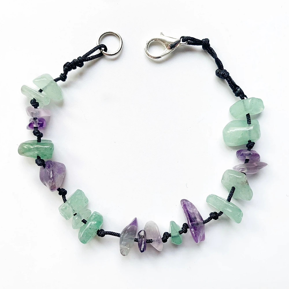 

Crystal Natural Quartz Beads Black Cord Bracelet Healing Health Care Jewelry Purple Quartz Green Aventurine Beads jewellery 1pc