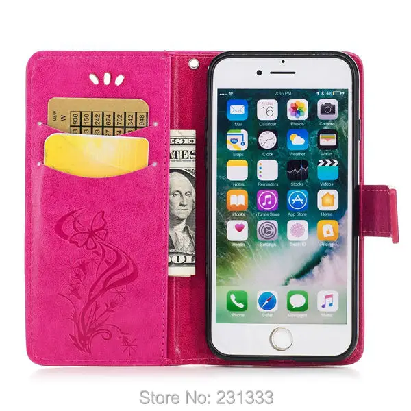 Кожаный чехол-кошелек с цветком на ремешке для Iphone 7 PLUS 6 6S SE 5 5S Huawei P8 LITE 2017 P10 Y5