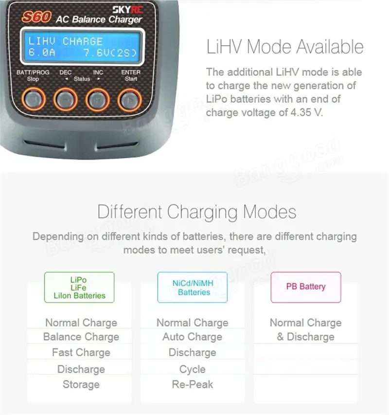 

New High Quality SKYRC S60 60W AC Balance Battery Charger Discharger for Remote Control Airplane RC Car Charging Accs