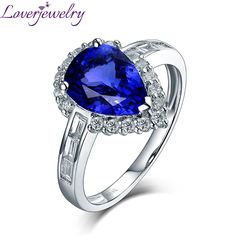 Кольцо из настоящего белого золота 14 к с бриллиантами|ring ring|tanzanite diamond ringdiamond tanzanite