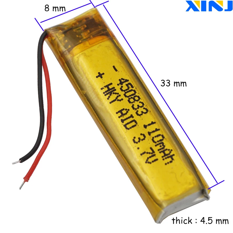 XINJ 3.7V 110mAh Li Polymer Battery Lipo 450833 For Pen Mp3 Mp4 Watch Speaker Headphones GPS Sat Nav Driving Recorder Bluetooth |