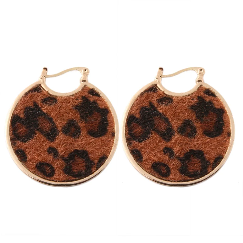 Leopard dark coffee NeeFu WoFu брендовые кожаные серьги для женщин бабочка большой серьги круглые Медь большой Brinco уха Oorbellen рождественские украшения - Окраска металла: Leopard dark coffee