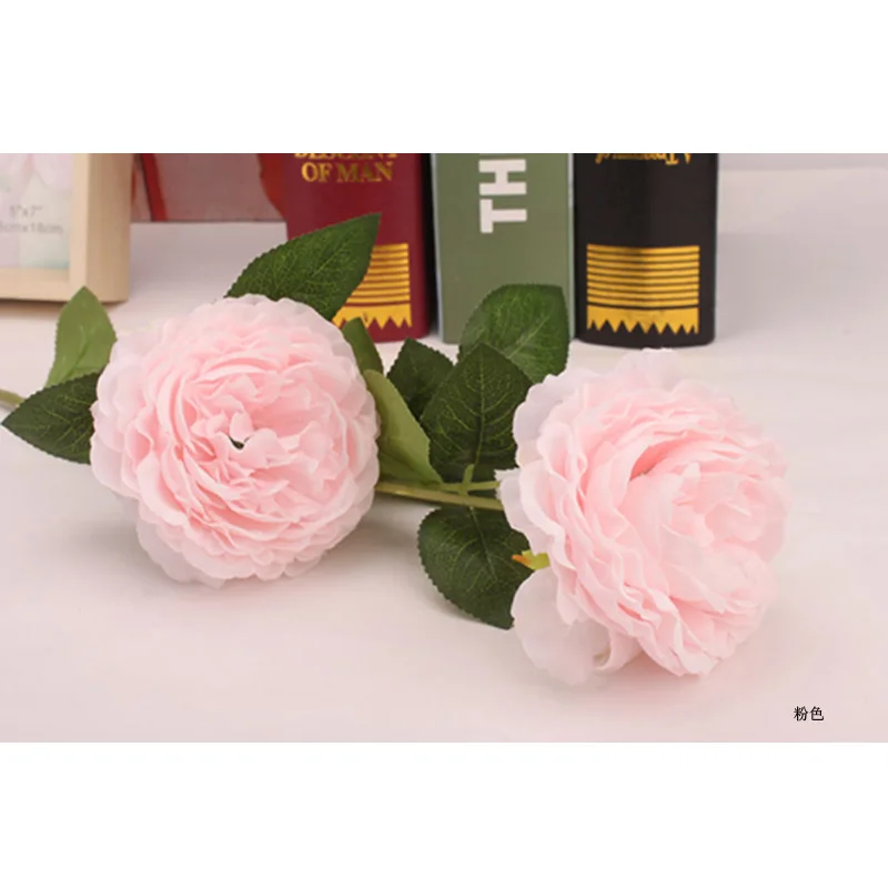 Розовый 1PCS 3 Heads Fake Flowers Artificial Silk Bridal Wedding Decoration Wreath Bunch Home Decor Artificial Flowers Peony Real Touch - Цвет: Розовый
