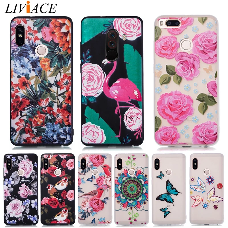 3d relief floral bird butterfly phone case on for xiaomi pocophone f1 poko little soft silicone tpu back cover coque |