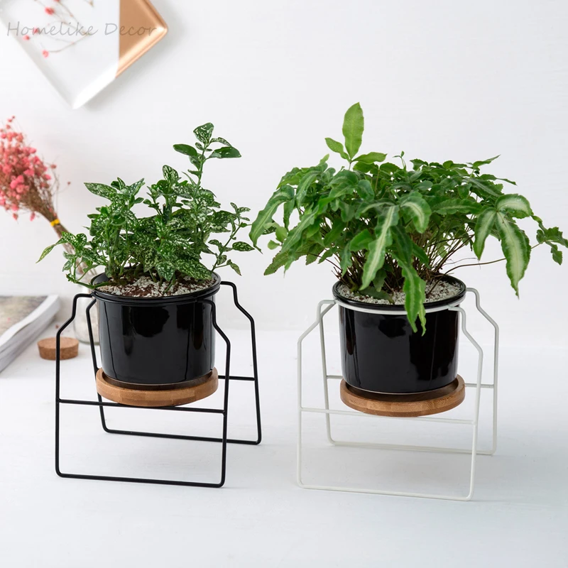 Минималистичный керамический цветочный горшок черно-белый для растений кактус с