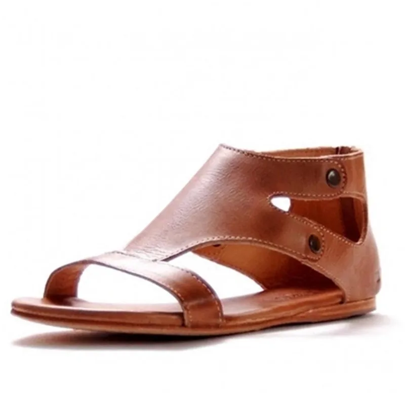 Новинка 2018 года кожаные сандалии гладиаторы женская обувь на не сужающемся книзу