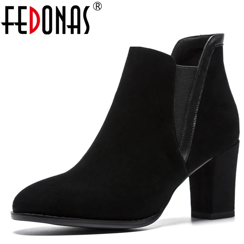 FEDONAS1Fashion/женские ботильоны из коровьей замши обувь на высоком каблуке с круглым