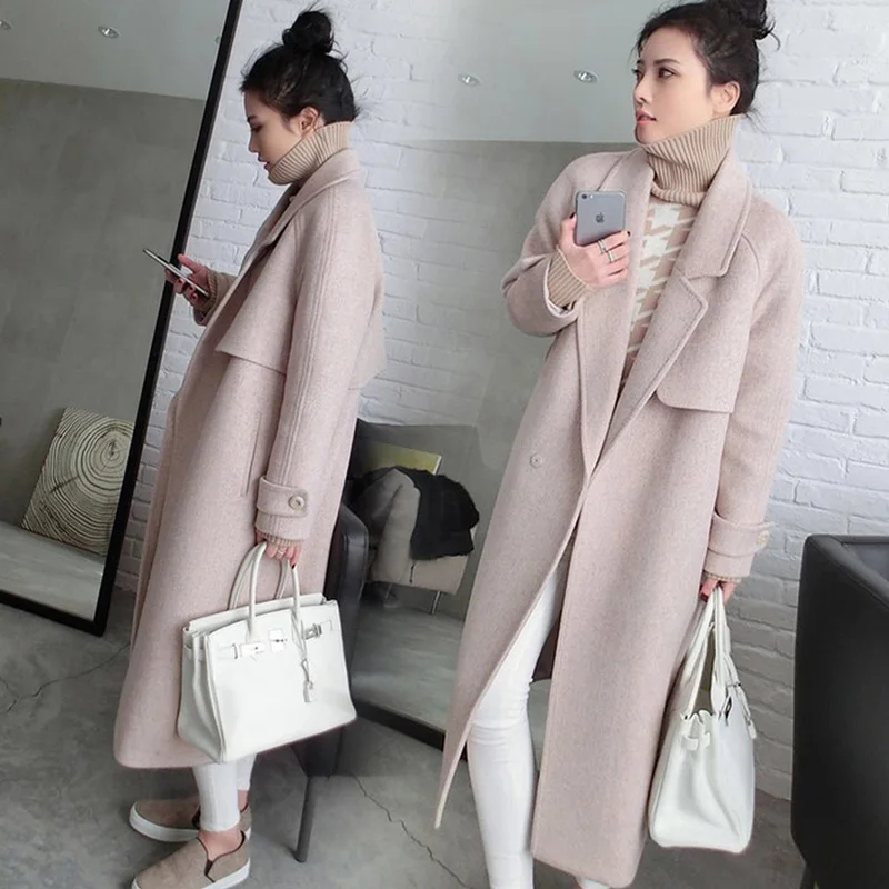

Korean version of new autumn and winter woolen coat long section Slim stylish wool coat female thick warm coat