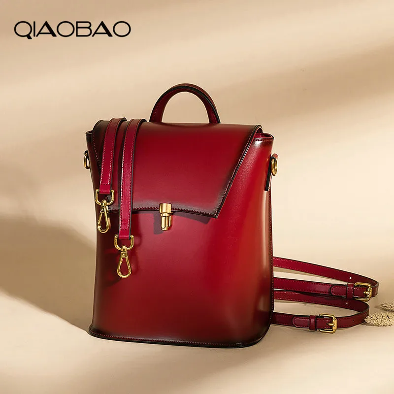 QIAOBAO, новинка, рюкзак из воловьей кожи, Ретро стиль, сумка на плечо, модный рюкзак-ведро, кожаные сумки