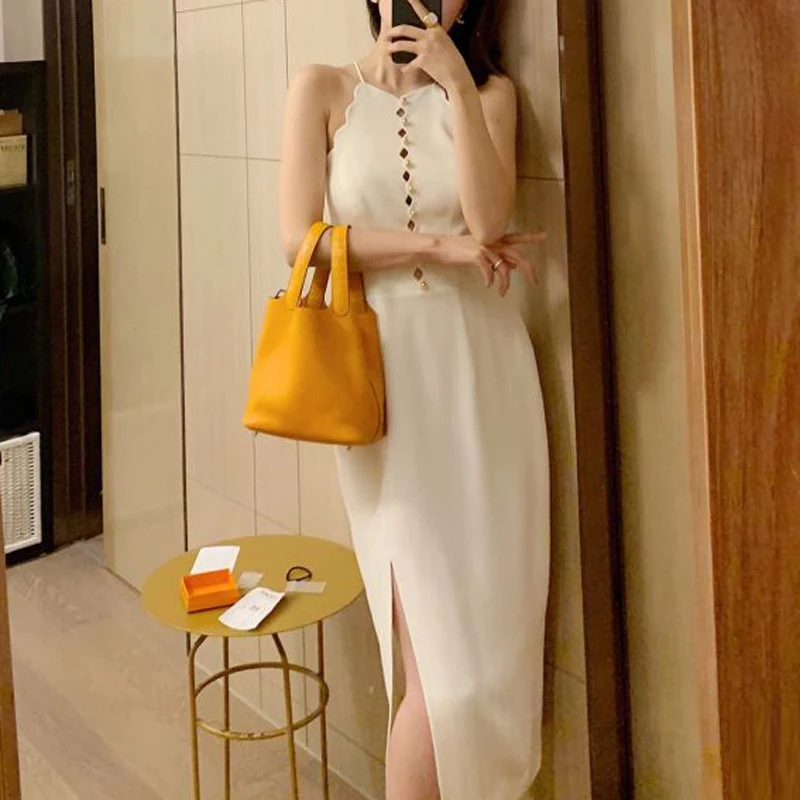 Женское облегающее платье с лямкой на шее Max Spri летнее ажурное волнистое до