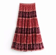 Красный TEELYNN boho юбка для женщин осень искусственный шелк цветочный принт большие качели Бохо юбка Пляжная одежда Повседневная хиппи длинные юбки falda - Цвет: Красный