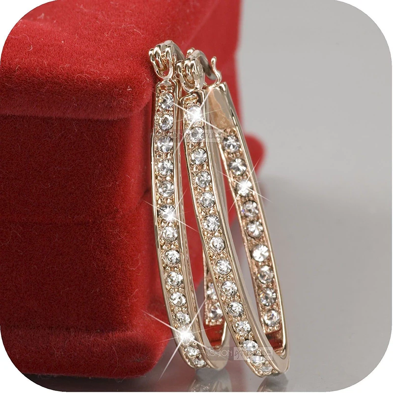 

Fashion U Shape Rhinestone Hoop Earrings For Women Statement Big /Gold Round Circle Loop Earring Party Gift L5N949