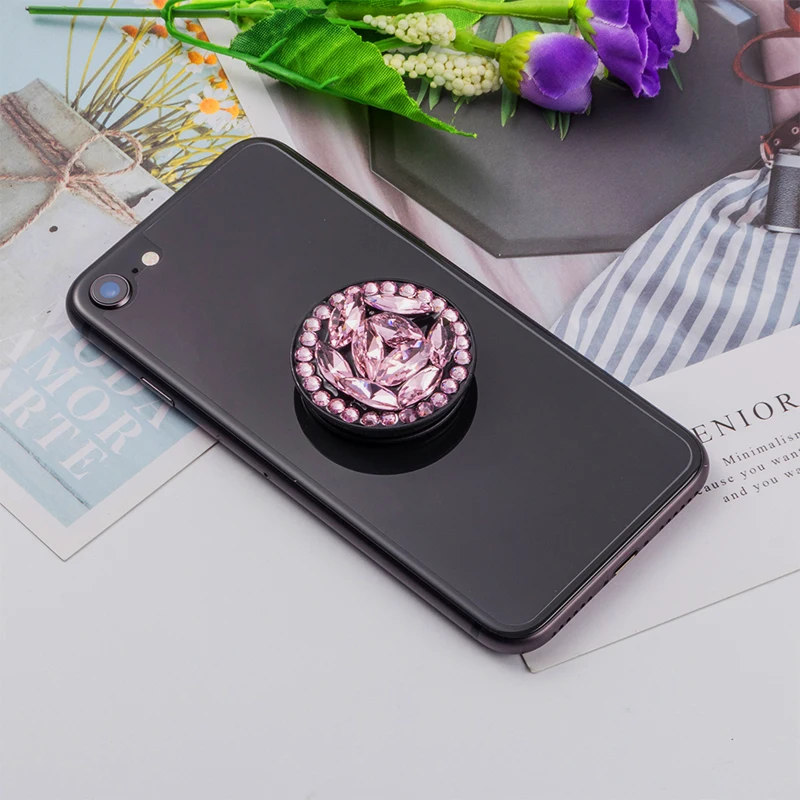 Блестящий держатель для телефона с бриллиантами, подставка для IPhone, samsung, huawei, Xiaomi, поддержка, карманная розетка, держатель для сотового телефона - Цвет: Розовый