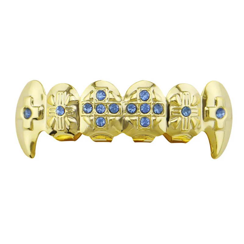 blue top LuReen золотые зубы грили Красочные Стразы и нижний зуб Клык вампирский зуб грили стоматологический Хэллоуин ювелирные изделия - Окраска металла: blue top