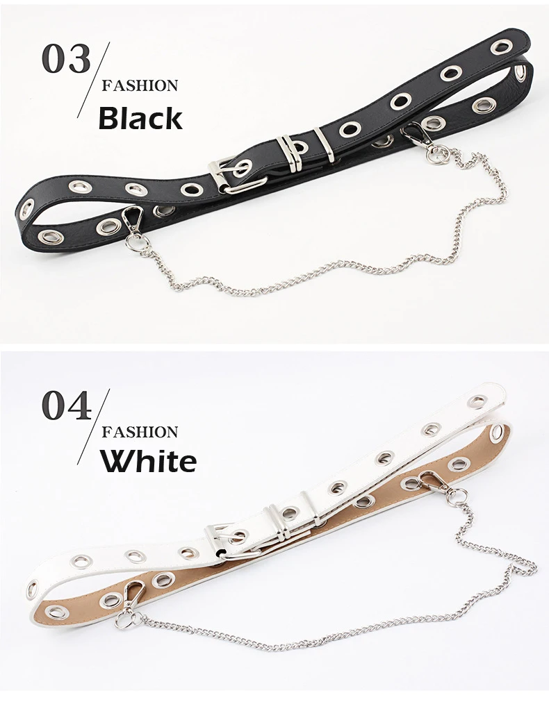 Ladies belt fashion trend ring decorative belt chain porous belt student belt