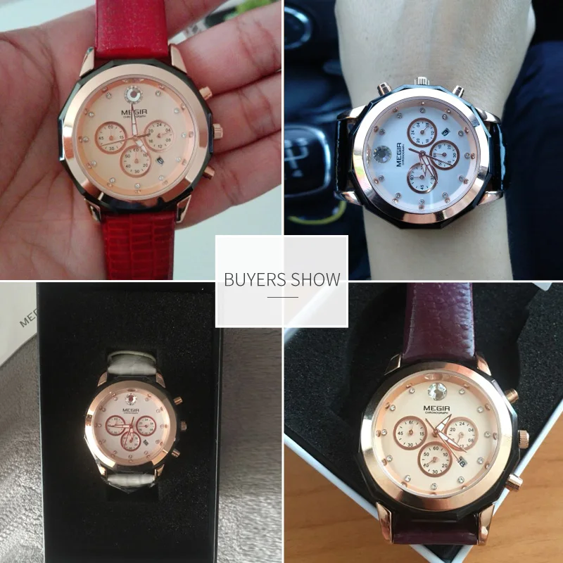 Новый MEGIR женские часы модные светящиеся кожаные кварцевые наручные Montre Femme для