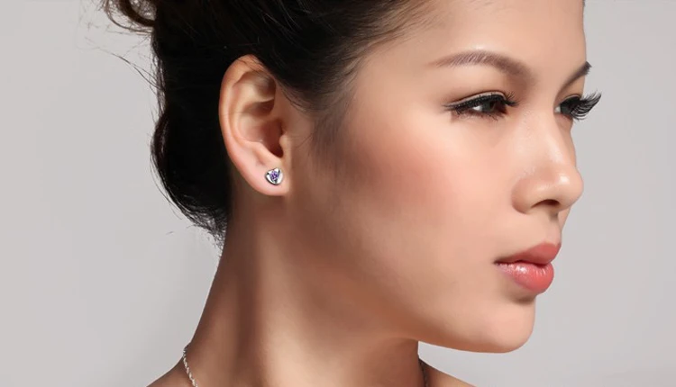 Женские серьги в форме сердца Модные Серебристые с фиолетовыми кристаллами