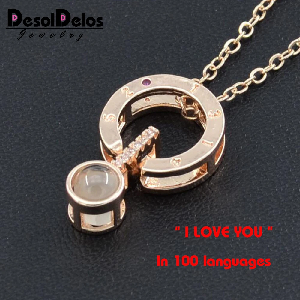 Дропшиппинг новое розовое золото серебро 100 языков I Love You проекционный кулон