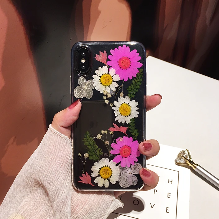 Qianliyao настоящие сухие чехлы для телефонов с изображением цветов для iPhone 7 мягкий чехол для iPhone X XS XR XS Max 6 6s 7 8 plus 11 Pro Max чехол ручной работы