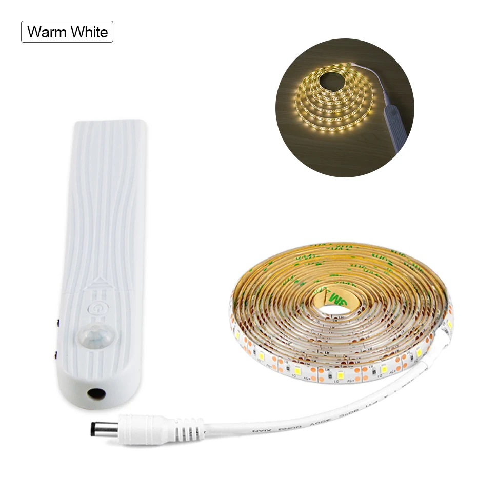 Sensor Warm White Светодиодная лента 1 м, 2 м, 3 м, 5 В, датчик движения, светодиодный Ночной светильник с питанием от батареи, лента для кровати, шкафа, лестницы, Светодиодная лента, USB, подсветка для телевизора - Испускаемый цвет: Sensor Warm White