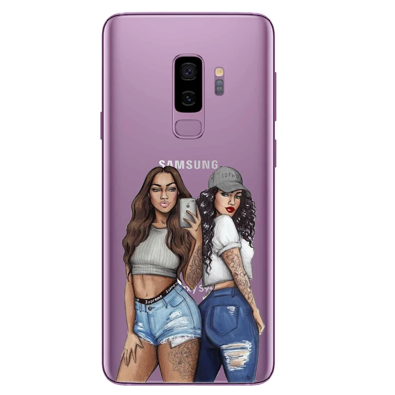 Модный черный чехол для телефона девочек силиконовый из ТПУ Samsung S6 S7 S8 S6Edge S8Plus NOTE9 2