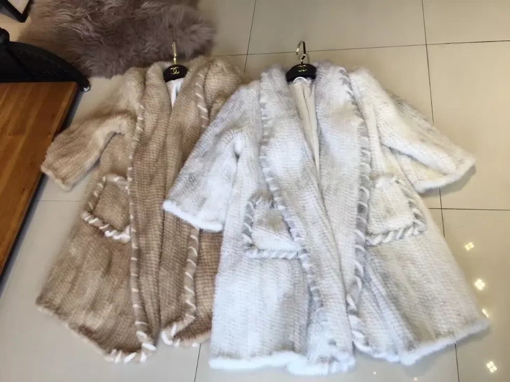 Модное дизайнерское Женское пальто из натурального меха, зимнее вязаное пальто из меха норки, кардиган, Женская длинная куртка из натурального меха норки, верхняя одежда