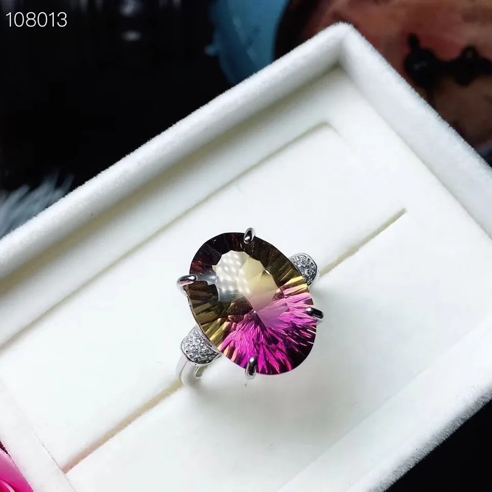 

Uloveido Adjustable Rose Gold Color Natural Ametrine Lady Ring, 925 Sterling Silver, Ladies Ring, with Certificate FJ339
