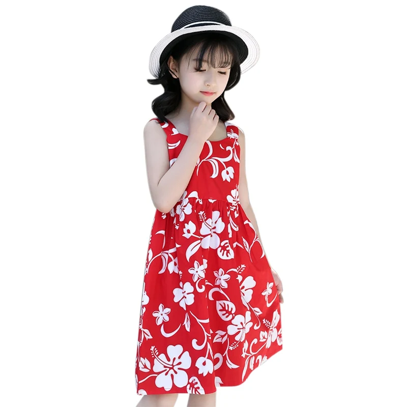 2018 милое платье для девочек летнее модное красное без рукавов с цветочным