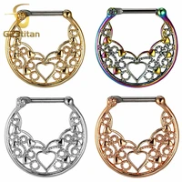 g23titan luxury hollow love nose hoop for women body jewelry g23 titanium pole real septum piercing clicker retro nose rings