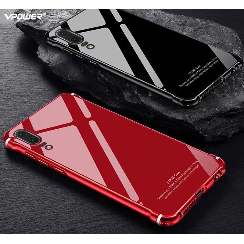 

Vpower For Huawei P20 Pro Case Aluminum Bumper Frame Back Glass Cover For Huawei p20 Tempered Glass Metal Case