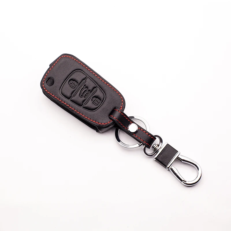 Кожаный чехол для автомобильного ключа с 3 кнопками чехлы ключей Kia RIO K2 K5 Hyundai i20 i30