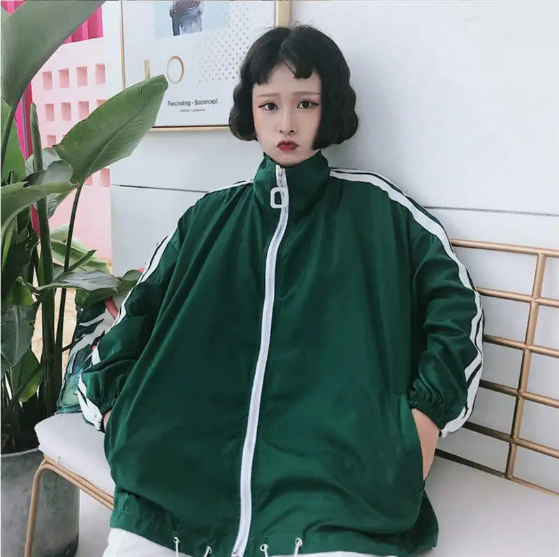 Neploe Harajuku куртка со стоячим воротником пальто в полоску с длинными рукавами 2019