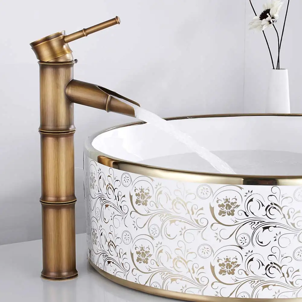 Античный смеситель для ванной комнаты кран раковины высокий бамбуковый горячей