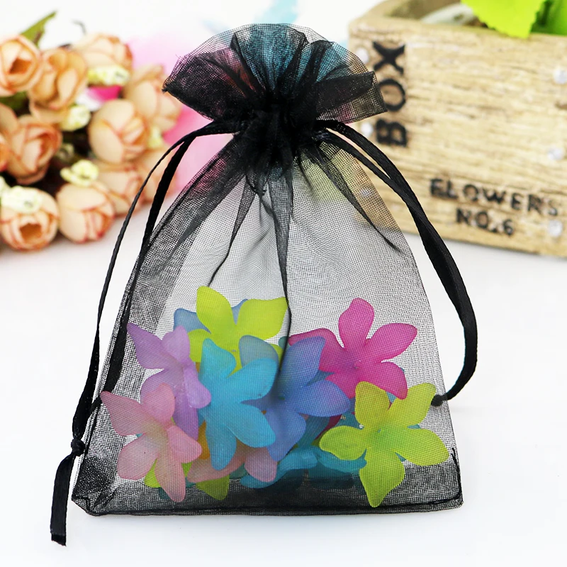 

5x7cm Black Organza Bags Small Drawstring Pouches Promotional Gifts Bags Wedding Favors Tulle Bags Saquinho De Organza 100pcs