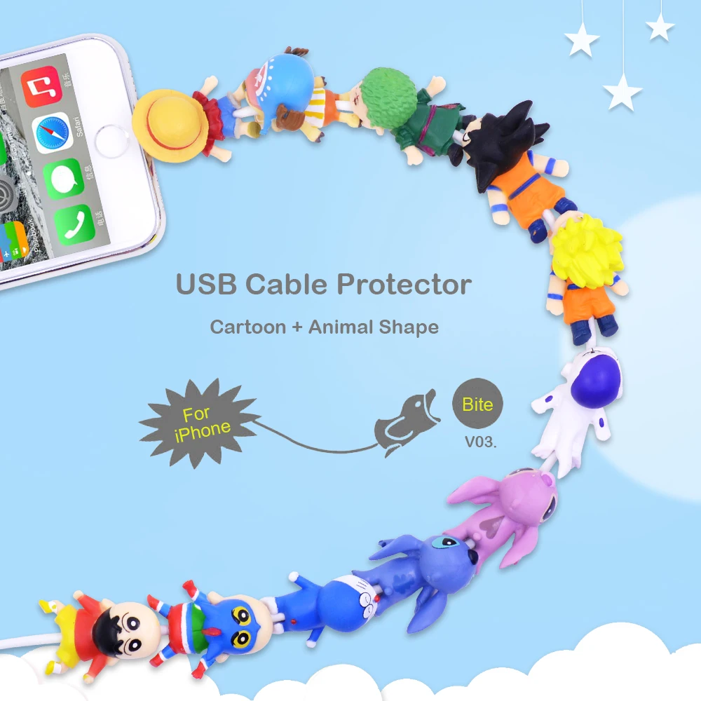 Чипаль милый аниме укуса провода намотки для iPhone USB кабель протектор Организатор