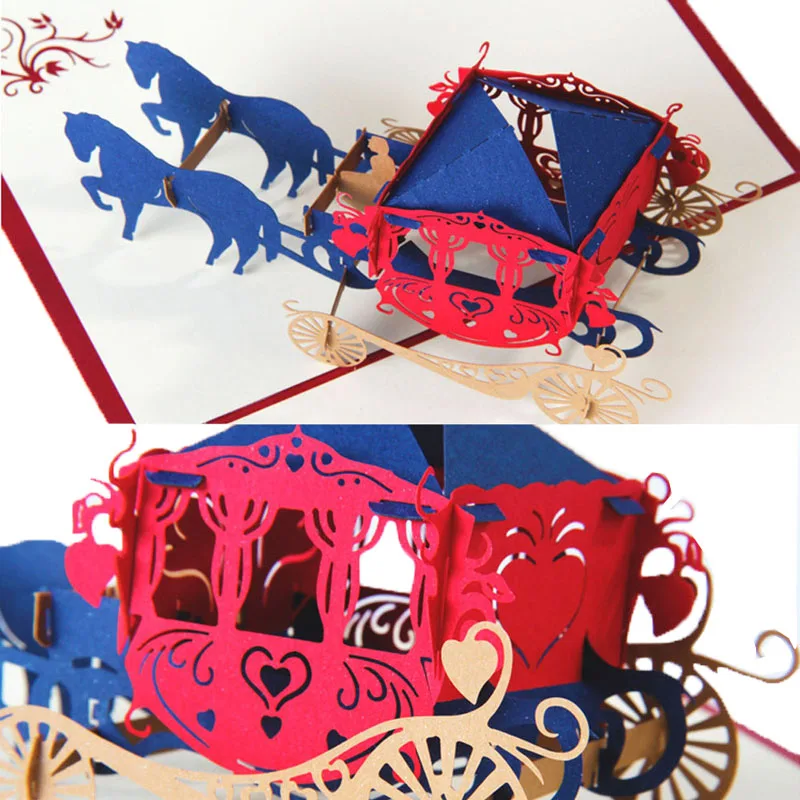 3D всплывающие Cartes Le chariot Valentin Mariage приглашение Anniversaire