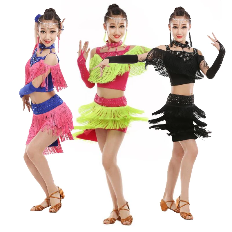 Женское платье с бахромой для латиноамериканских танцев детские танцевальные