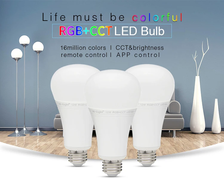 

Mi light AC85V-265V E27 12W RGB+CCT LED Bulb 2.4G Wireless WIFI Remote App Control brightness and Color temperature Led Lamp