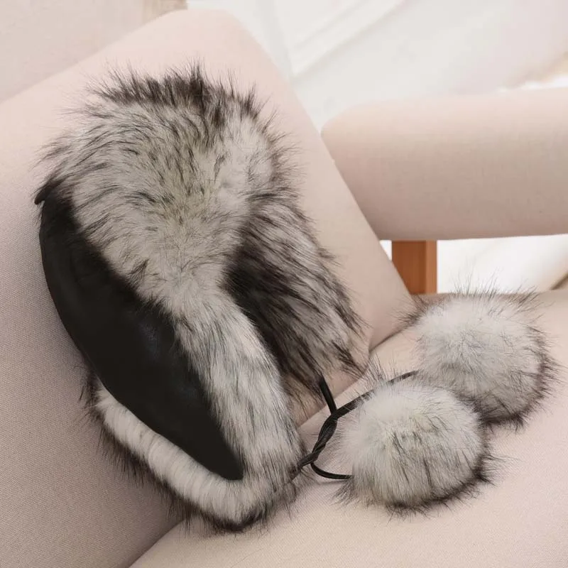 fox bomber hats Шикарные розовые шапки-бомберы с помпоном из искусственного лисьего меха для девочек и женщин, Зимняя Толстая теплая Русская Шапка-ушанка, Ветровка из искусственной кожи, шапка с помпоном Femme - Цвет: fox bomber hats