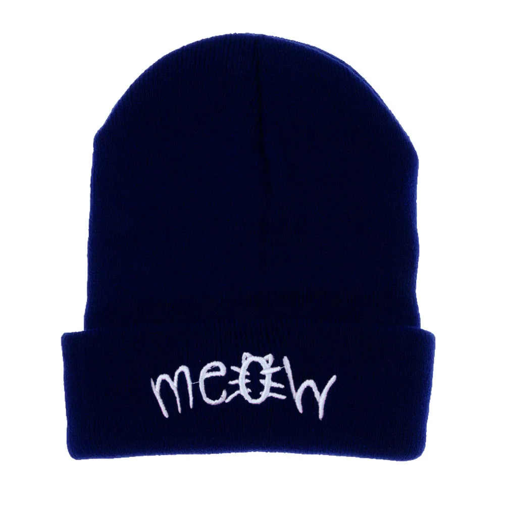 Зимняя вязаная шапка унисекс Meow Лыжная Шапочка 2019 Snapback Мужская и женская кепка в