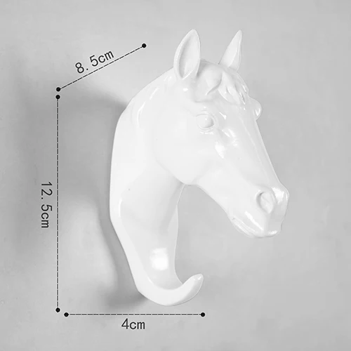 Horse White Аксессуары для домашнего декора из смолы, статуэтка в виде головы животного, настенные художественные Крючки для подвешивания, декоративный держатель для ключей, вешалка для одежды - Цвет: Horse White